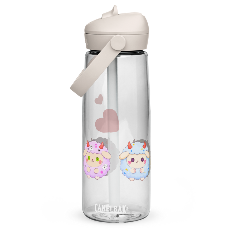 Pompom - Water bottle with flip-top lid and straw